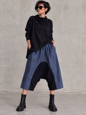 Dorin Frankfurt Designer Avant Garde Drop Crotch Harem Pants Blue S/M